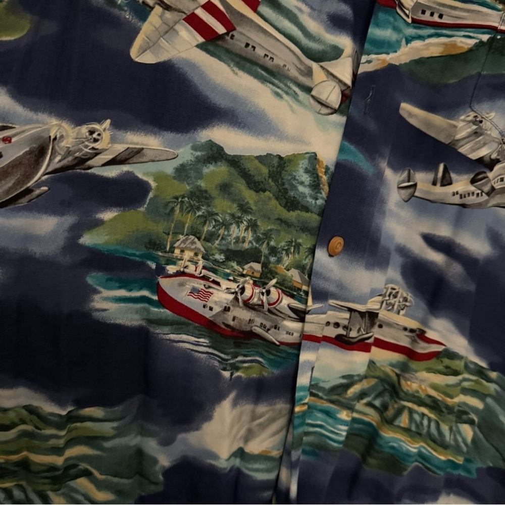 Paradise Found Vintage Hawaiian Shirt XL Rayon Honolulu Hawaii Airplane Aloha - Picture 2 of 5